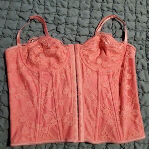 Shein Women’s Floral Lace Pink Corset Bustier Top Sz L 40-42 8-10